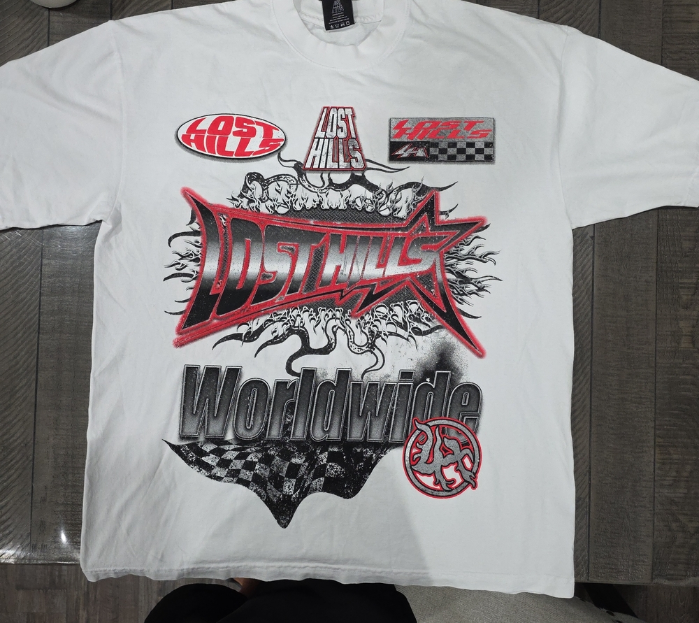 Lost Hills Worldwide Racing Graphic T-Shirt White Red Black